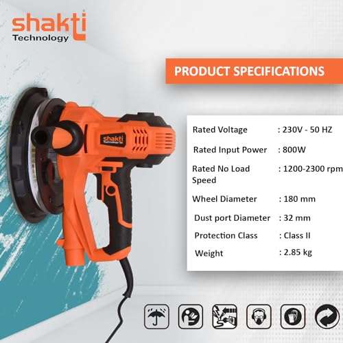 Shakti Technology DS-11 Dry Wall Sander with Vacuum and LED with Side Handle and Dust Collecting Bag, 800W, 2300RPM,180MM - 6 Months Warranty 2