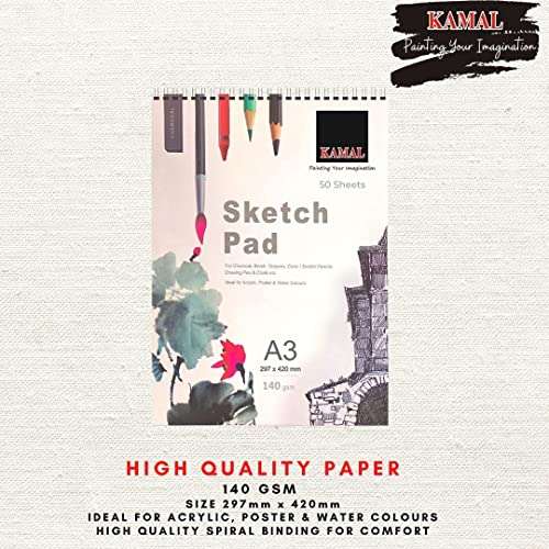 KAMAL Combo Script Liner Flat White Brown with A5/A3 Sketch PAD Set of 2 140 GSM DOODLING, Painting, Sketching - Oil, Acrylic, Water, Poster Colours 5