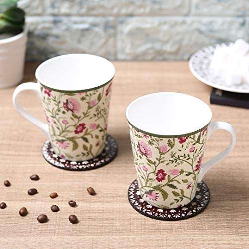 India Circus Floral Ceramic Tea, Milk or Coffee Mugs (Set of 2) 300ml Each, Multicolor, can be Used to Gift to Loved Ones (IC-MM2-CC4) 3