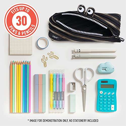 ZIPIT Monster Pencil Case for Kids, Cute Zipper Pouch for Boys Girls and Teens, Stationery Bag for School,Black & Gold 5