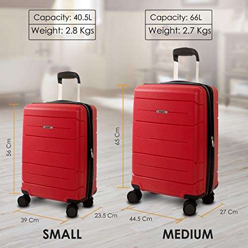 AGARO Venue Hard-Sided Polypropylene Check-in Luggage Set of 2 (20-24 Inch Suitcase) Red 5