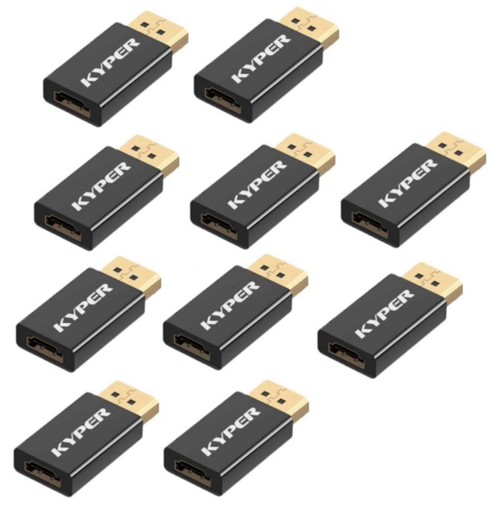 Kyper USKyper-544K 10 Pack Displayport to HDMI Adapter 4K 24K Gold Plated DP Male to HDMI Female Converter Uni-Directional Converter Compatible for Lenovo, HP, Dell & Most DP Out Devices (10) 1