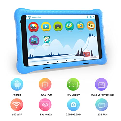 HAPPYBE 8 inch Kids Tablet, 8" Display, 1080p Full HD, Quad Core Android 10, 32GB, Parental Control, Kidoz Installed, WiFi, Dual Camera Google Play, YouTube, Children’s Tablets, Kid-Proof Case (Blue) 6