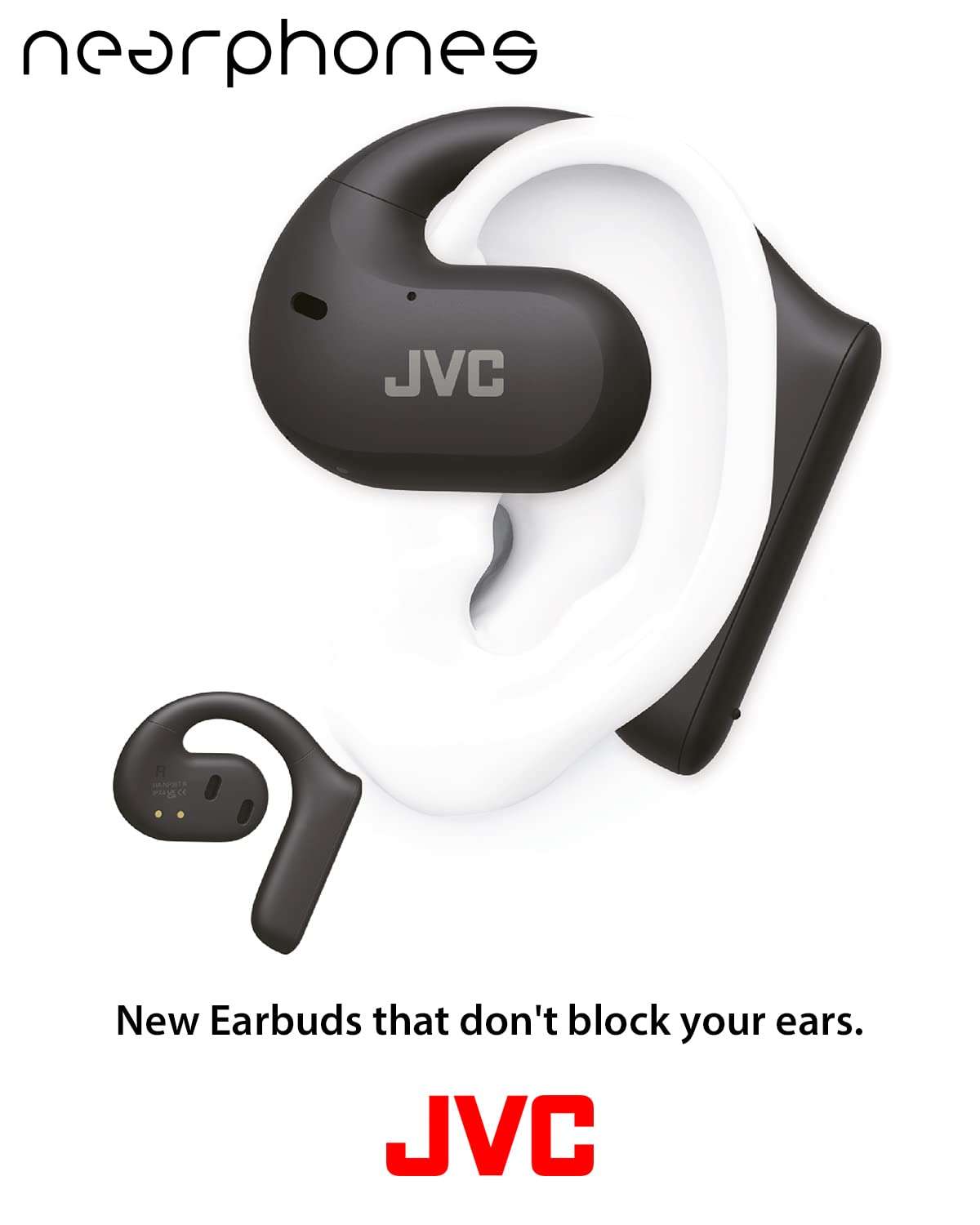 JVC Nearphones Open Ear True Wireless Headphones with 16mm Large Drivers for Powerful Sound, Single Ear use, and Long Battery Life (up to 17 Hours) - HANP35TW (Black) 2