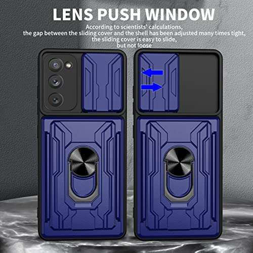 Galaxy S20 FE 5G Case, Designed for Samsung S20FE Phone Cases with Screen Protector Detachable Card Holder Slot Ring Kickstand Military Grade Heavy Duty Shockproof Protective Cover Men 6.5 inch Blue 6