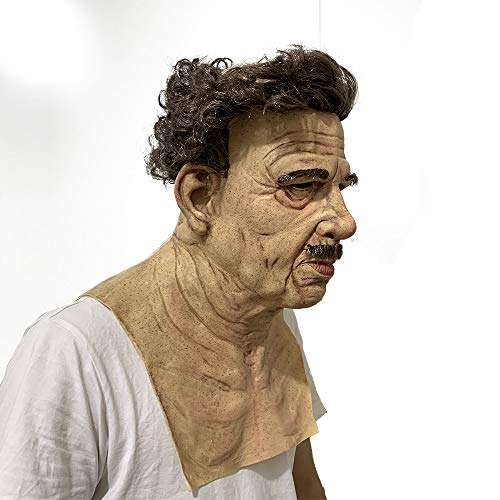 Old Man Mask with Hair Realistic Human Head Mask Halloween Mask Party Costume 2