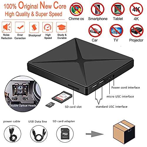 Blu-ray Drive External Bluray DVD Drive, USB 3.0 and Type-C Blu-Ray Burner DVD Burner 3D Slim Optical Bluray CD DVD Drive Compatible with Windows XP/7/8/10, MacOS for MacBook, Laptop, Desktop 3