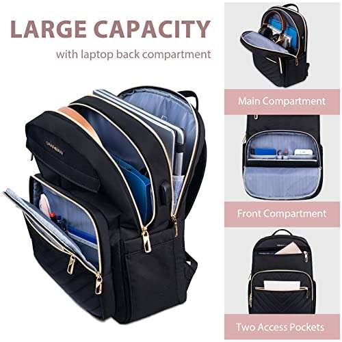 VANKEAN 15.6 Inch Laptop Backpack for Women Men Work Bag Fashion with USB Port, Waterproof Backpacks Nurse Stylish Travel Bags Casual Daypacks for College, Business, Black 5