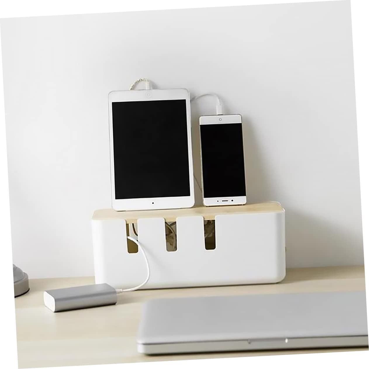 HOMSFOU 1pc Box Wire Storage Box Cord Dsl Cable Electrical Outlet Cable Organizer Desktop Outlet Power Plug Arrangement Wires Keeper Holder Hub Storage Case Power Socket Abs White 6