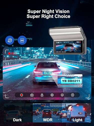 Dash Cam Front and Rear - 1080P UHD Car Camera with 64GB Card, Night Vision, Wi-Fi, GPS, 3.16'' IPS Screen, 160° Wide Angle, 24H Parking Monitor 4