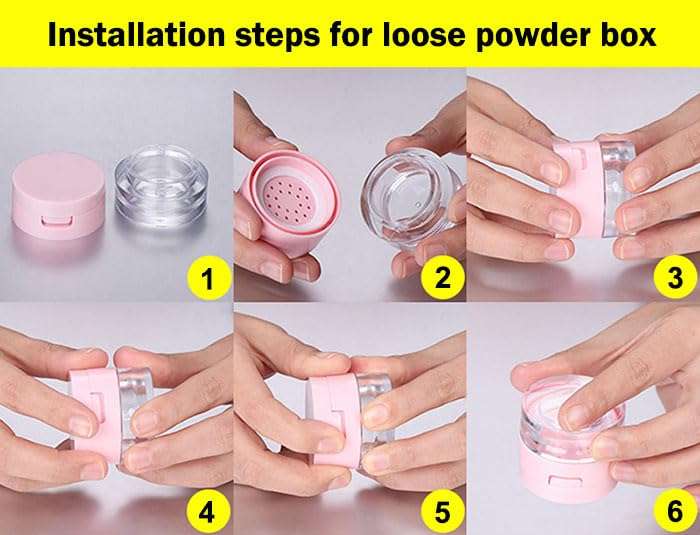 AKOAK Capacity 3g (0.1 oz) Leak-free Reusable Plastic Powder Box DIY Makeup Powder Box, Mini Portable Flip Lid Travel Powder Box with Mirror 5