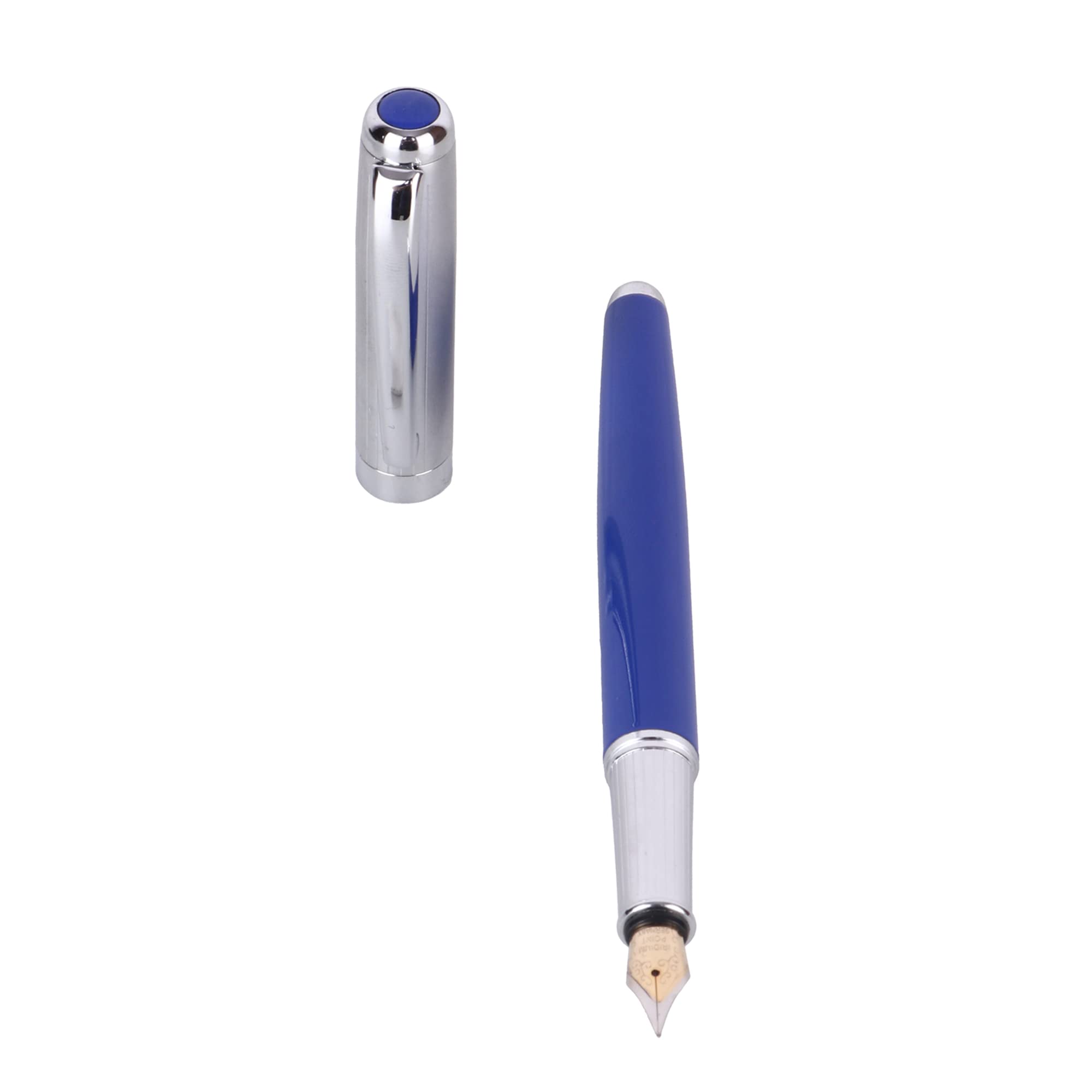 Clems Zone FT – 3367 Unique Design Fountain Pen with Crafted Clip & Cap Royal Blue/Silver Combination Color Metal Body Fountain Pen. 6