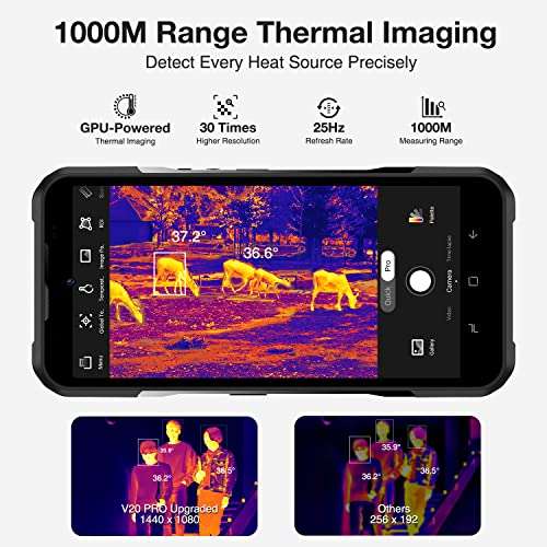 DOOGEE V20 PRO Rugged Smartphone 5G 2023, 1440 * 1080 Thermal Camera Unlocked Rugged Phone, 2K AMOLED Display Android Phone, 20GB+256GB Android 12 Cell Phone, 24MP Night Vision, NFC, OTG 3