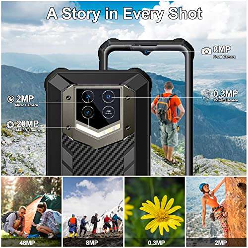 OUKITEL WP15S (2022) Rugged Smartphone 15600mAh Battery, 4GB+64GB Android 11 Cell Phone, 6.52 HD+ Display IP68 Waterproof Rugged Phone, NFC GPS 4G Dual SIM Unlocked Cell Mobile Phone BLACK1x 6