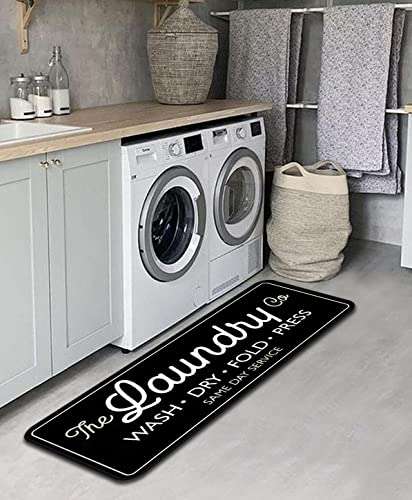 Farmhouse Laundry Room Rug Runner Non Skid Machine Washable Area Rugs Laundry Decor for Kitchen, Bath, Washroom (Black-1 72x24 in) 3