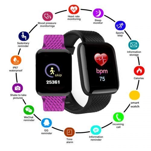 Texton Combo Pack of 2 Items - Bluetooth D116 SmartWatch with Heart Rate Monitor-Purple, True Wireless Pocket Friendly Bluetooth Headset for Boys/Girls (2 Year Warranty) 4