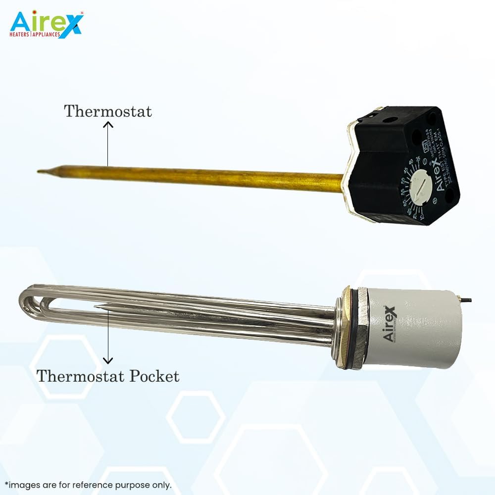 Airex Water Immersion Heater | 6 kW Stainless Steel Triple Pipe Heating Element | 1.5-Inch B.S.P. Thread with 7-Inch Auto Cut-Off Thermostat (35–75°C) 4