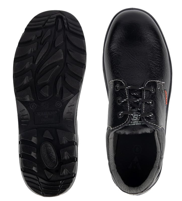Karam FS02 Black Leather Safety Shoes for Men | Single Density with Steel Toe | Antistatic, Antislip, Oil & Heat Resistant | Size-04 4