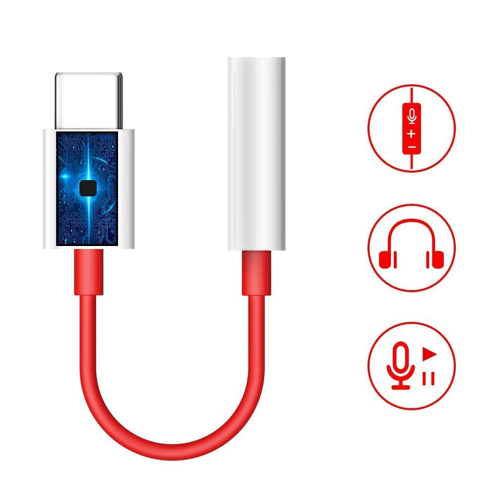 RSC POWER+ Type C to 3.5 mm Jack Audio Connector, Noise Cancelling Headphones Jack Converter Audio Adapter for OnePlus 7/7 Pro / 1+6/1+6T (Pack of 1) (RED Audio Jack) 2