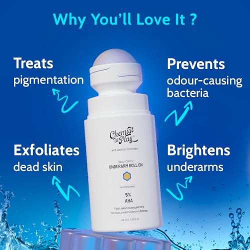 Chemist at Play UnderArm Roll-On with 5% AHA, Lactic Acid & 1% Mandelic Acid | Prevents Body Odour, Brightens Skin & Exfoliates Underarm | For Sensitive Skin | Aqua Fragrance | Alcohol Free - 40ml 3