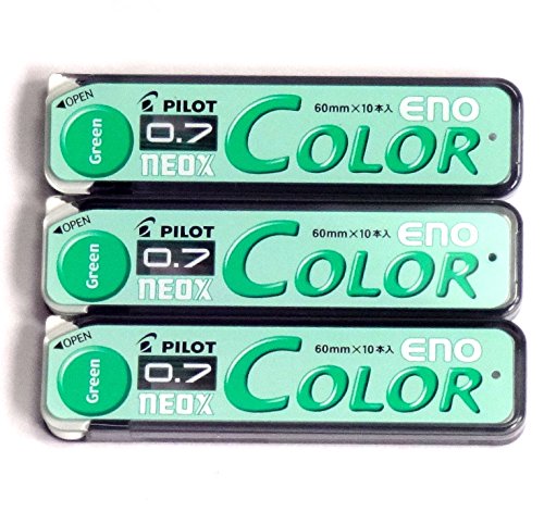 Pilot Color Mechanical Pencil Lead Eno, 0.7mm, Green, 10 Lead ×3 Pack/total 30 Leads (Japan Import) [Komainu-Dou Original Package]