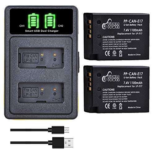 Pickle Power LP-E17 Battery(2 Pack) and LED Dual Charger with Type-C Charging Port for Canon Rebel SL2,T8i,T7i,T6i,T6s,SL3,EOSM3,M5,M6,EOS 200D,77D,750D,760D,800D,8000D SLR Camera 1