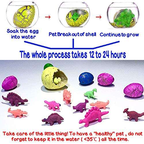 12Pcs Hatching Growing Dinosaur Eggs Toys, Dinosaur Egg That Hatch in Water, Kids Novelty Toy Science Kits for Easter Basket Stuffers, Easter Egg Hunt Easter Party Favors Classroom Prize Toys 3