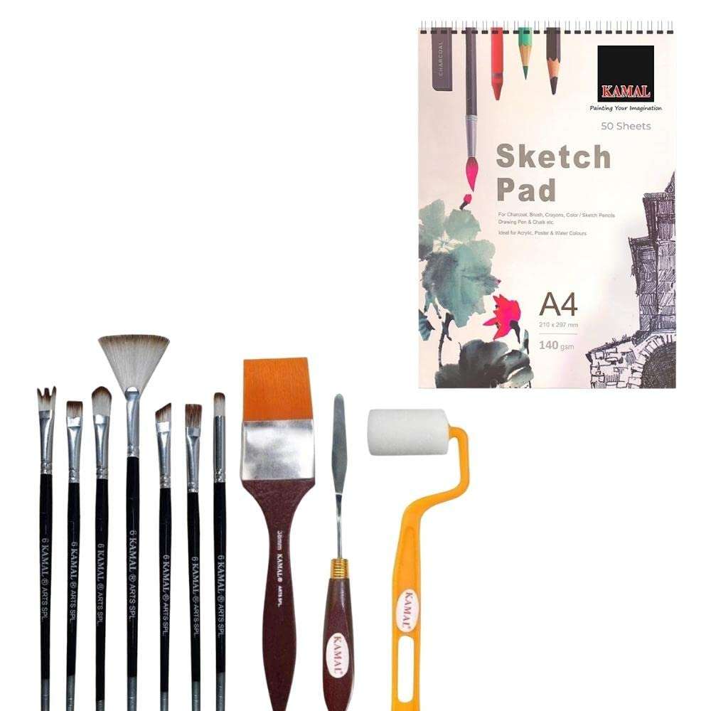 KAMAL Mix Exotic Full Toolkit with A4 Sketch PAD 140 GSM DOODLING, Painting, Sketching - Oil, Acrylic, Water, Poster Colours 1