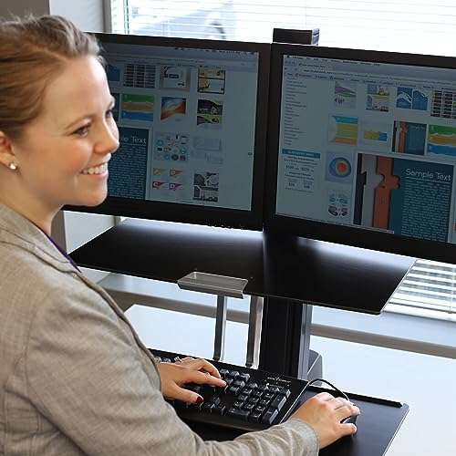 Ergotron – WorkFit-S Dual Monitor Standing Desk Converter, Sit Stand Workstation for Tabletops – with Worksurface, Black 2