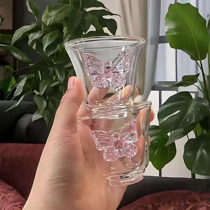 Gipibox®Glass Tea Pot Butterfly Design with Glass Tea Cup Set | Large Capacity Transparent Tea Kettle with Lid &Handle | Great for Loose Leaf Tea, Blooming Tea & Fruit Infused (500ml Tea Pot+2 Cup) 5