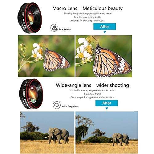 Phone Camera Lens Kit 10 in 1 for iPhone Samsung Pixel Android, 22X Telephoto Lens, 0.62X Super Wide Angle Lens&25X Macro Lens, 235° Fisheye,Kaleidoscopes, Starlight，Tripod，for Most Smartphone Black 3