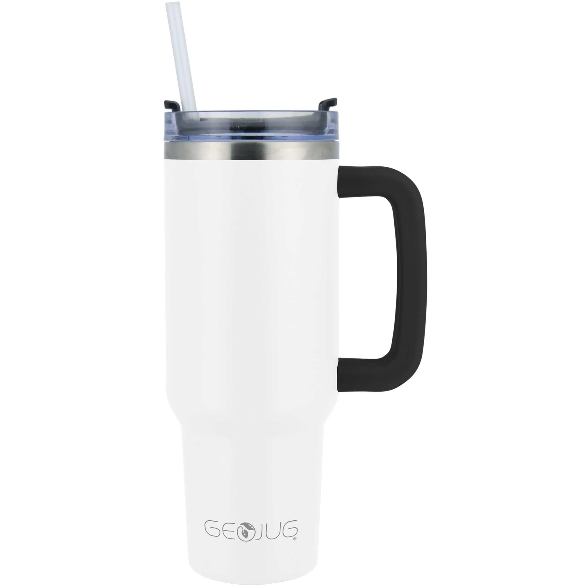 Brentwood GEOJUG 40oz Insulated Stainless Steel Tumbler Cup with Handle, Leak Proof Lid, and Straw (Cream)