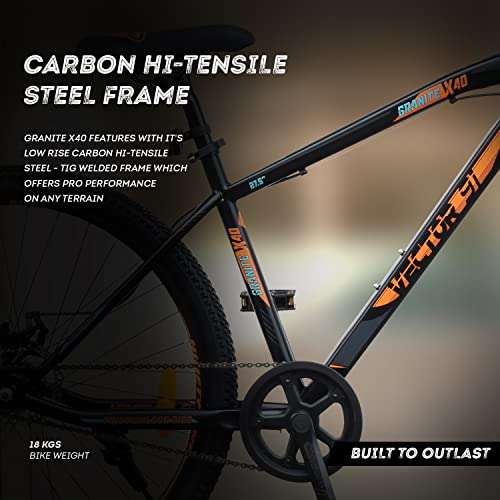 VECTOR 91 Men'S Granite-X40 27.5T Single Speed Steel Frame - 17 In, Mountain Bike/Bicycle (Black & Orange, Ideal For: 12+ Years, Brake: Disc), Rear 3