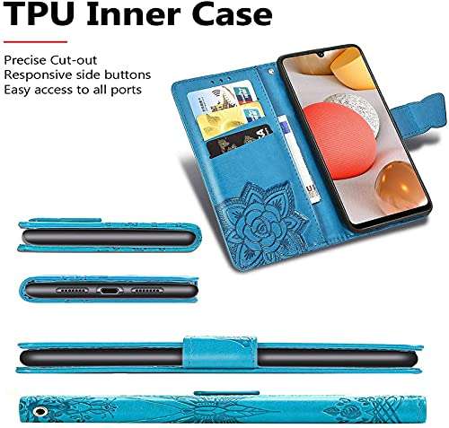 ClickCase Butterfly Series for Redmi 10A Leather Embossing Wallet Flip Case Kick Stand Magnetic Closure Flip Cover for Redmi 10A (Sky Blue) 5