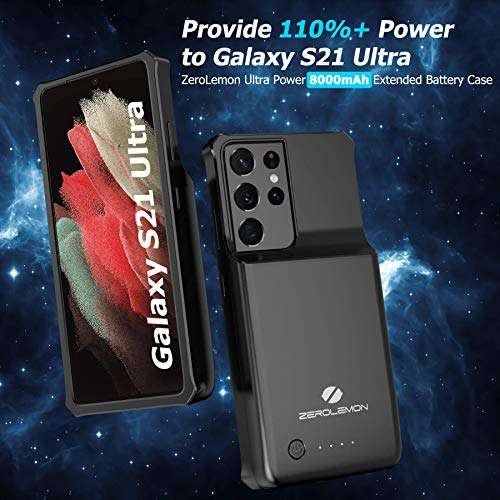 ZEROLEMON Battery Case for Galaxy S21 Ultra, 8000mAh Fast Charging & Wireless Charging Supported, Ultra Power Extended Battery Charger Protective Case for Galaxy S21 Ultra 5G - Black 3