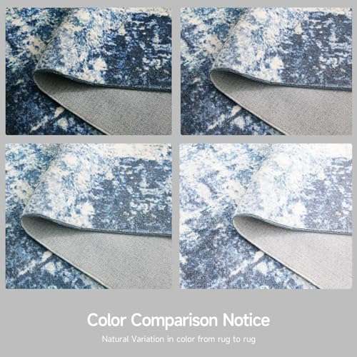 ONBRILL Washable Rug 4×6, Modern Abstract Living Room Rug, Medium Pile Non Slip Rug, Indoor Small Carpet Rugs for Living Room, Bedroom, Kitchen, Laundry, Office, Dark Blue+Beige 6