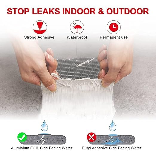 GOSHTI ENTERPRISE Leakage Repair Waterproof Tape For Pipe Roof Water Solution Aluminium Foil Adhesive Sealing butyl rubber tape, Sealing Tape for Leakage (Foil tap 5M*4IN) 4