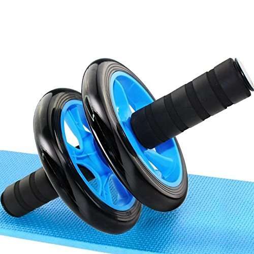 SKYFUN (LABEL) Home Gym Adjustable Core Abdominal Stomach Exercise Workout Abs Double Wheel Roller Fitness Exerciser Equipment With Knee Mat-Blue 4