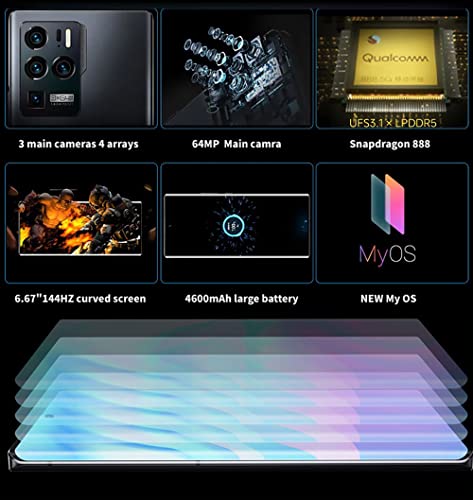 ZTE Axon 30 Ultra Smartphone, 5G Unlocked Android Cell Phone Snapdragon 888 12GB 256GB, 64MP+64MP+64MP+8MP Quad-Camera, 6.67'' 144HZ AMOLED Screen,4600mAH 65W, NFC,Black 2