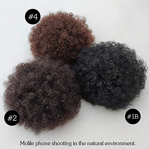 DQ Hair Short Afro Curly Synthetic Puff for Women, High Temperature Heat Resistant Ponytail with Drawstring and 2 Combs Brown Color Natural Real Looking (#4,Black Base) 4