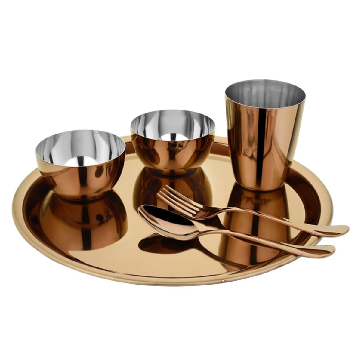 Steel Heavy Induction Patila Set with LID | Set of 3 Pcs – 1.45 ltrs | & | Regal' Stainless Steel Thali Set - Elegant Dinnerware (Set of 6, Rose Gold) 3