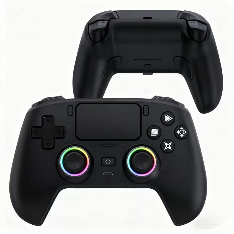 Wireless Pro Controller For PS5/PC/MAC/iOS/Android/Steam Deck, Gamepad with RGB Lights/Hall Effect Joystick Trigger/Vibration/switchable microphone/Programmable/Headset Jack/Touchpad/Replaceable Magnetic Panel (Black) 4