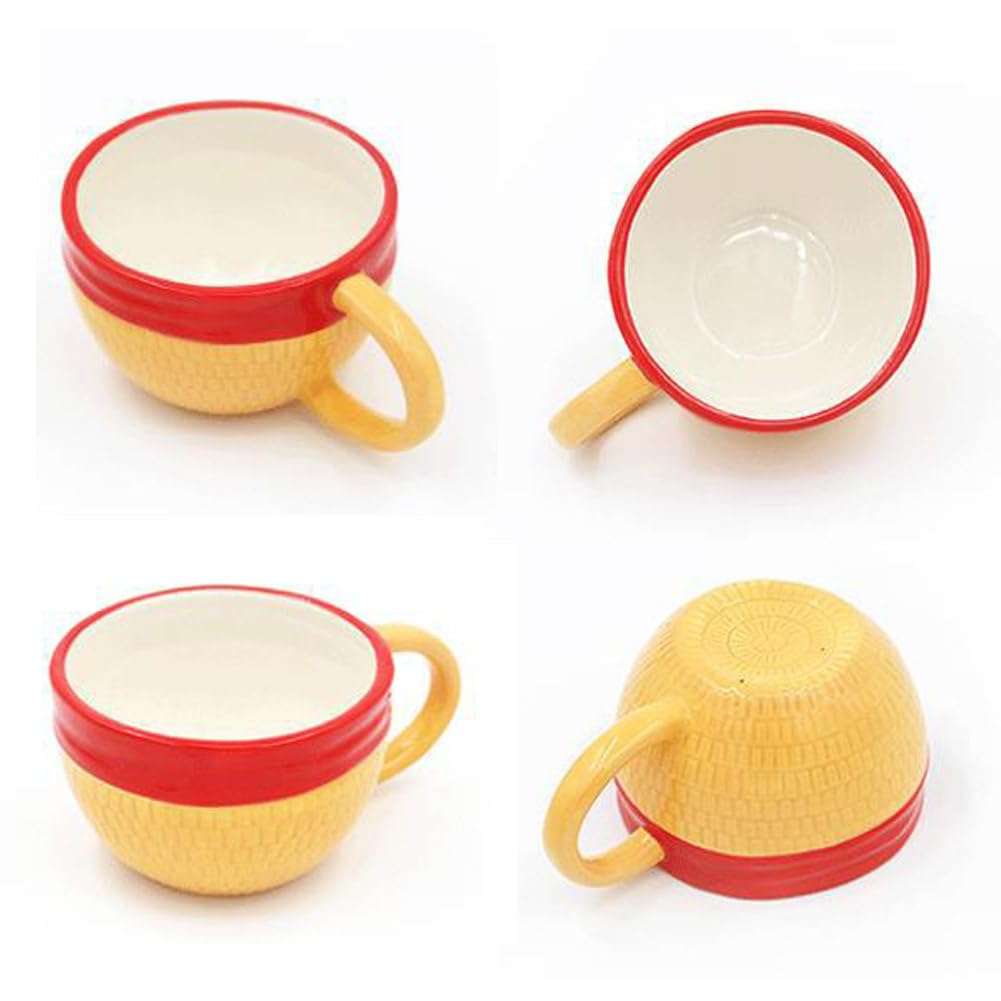 Novelty Creative Anime One Piece Ceramic Coffee Mug Set, Luffy Straw Hat Coffee Mug Cup Tumbler with Plate, Anime Merchandise Gift 4