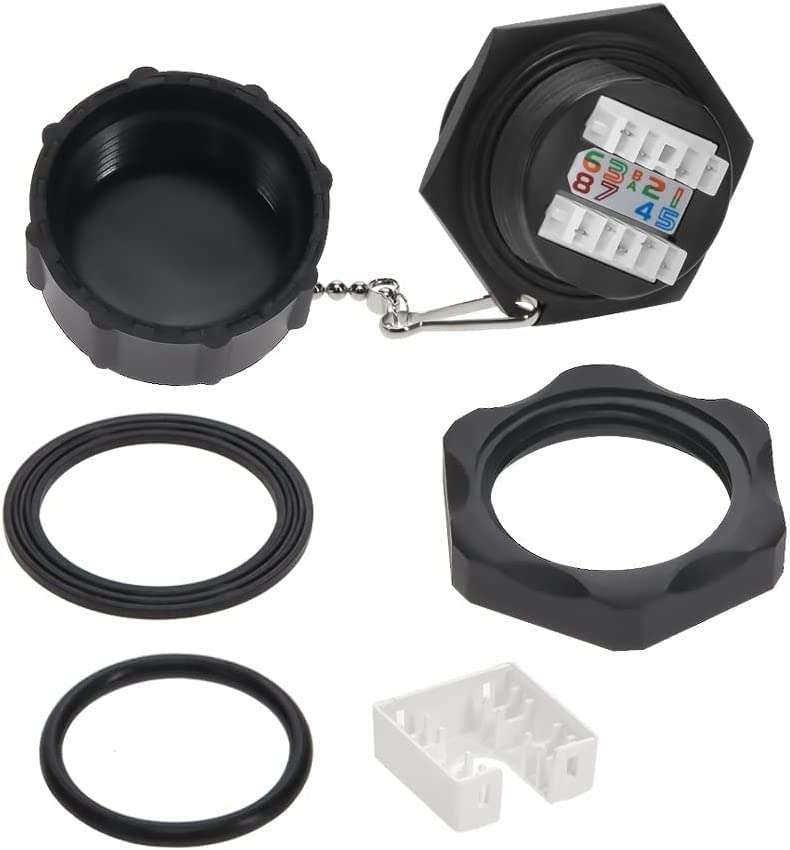 InstallerParts CAT6 RJ45 Shielded Panelmount Punch Down Jack with Dust Cap - 100 Pack, IP67 Water Resistant 3