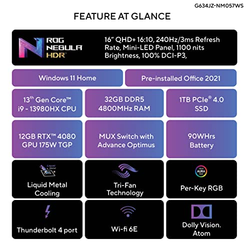 ASUS ROG Strix SCAR 16 (2023), Intel Core i9 13th Gen, 16" (40.64 cm) Mini-LED QHD+ 240Hz/3ms, 12GB RTX 4080, Gaming Laptop (32GB/1TB SSD/Win 11/Office 2021/90WHr Battery/Black/2.5 Kg), G634JZ-NM057WS 2