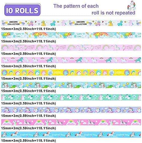 10 Piece Washi Tape roll (15mm * 3 Meter each) | Unicorn Tape,Unicorn Tape Cartoon Washi Decorative Tapes Adhesive Tape/Washi Tape Decorative Tapes for DIY Crafts Arts Scrapbooking Decorative tape 5