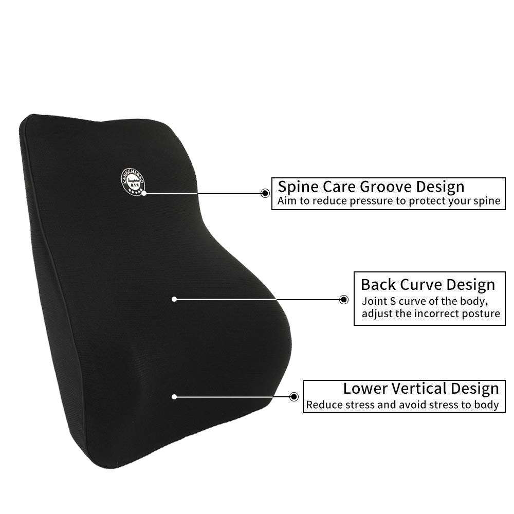 Oshotto Air Fabric Lumbar Support for Office Chair | Back Pillow for Car | Memory Foam Orthopedic Cushion - Provides Low Back Support (Black) 2