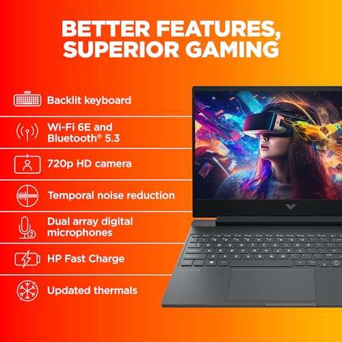 HP Victus Gaming Laptop, 12th Gen Intel Core i7-12650H, 6GB RTX 4050 GPU, 15.6-inch (39.6 cm), 75W TGP, FHD, IPS, 144Hz, 16GB DDR4, 512GB SSD, Backlit KB, B&O (MSO, Silver, 2.37 kg), fa1134TX 5