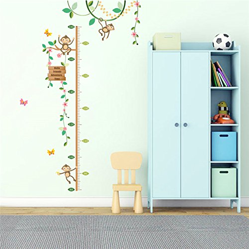 Gadgets Wrap Garden Monkeys Height Measure Wall Stickers for Kids Rooms Butterfly Fence Flower Height Chart Nursery Room Decor Poster