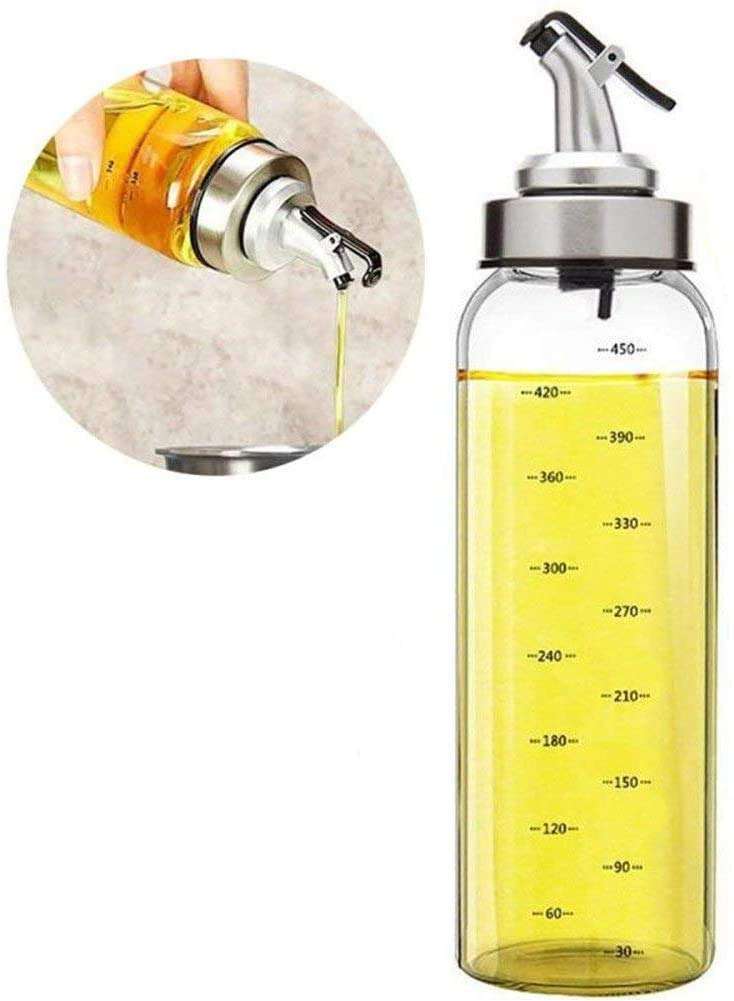 PrimeWorld Borosilicate Glass Oil and Vinegar Bottle Set 500 ml for Kitchen use 0.5 L Leak Proof Dispenser with Nozzle 1 pcs (White) 1